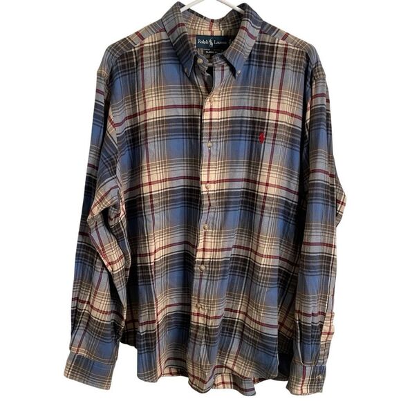 Ralph Lauren Mens Classic Fit Button Down Flannel Shirt XL Blue Plaid Preppy - Picture 1 of 8